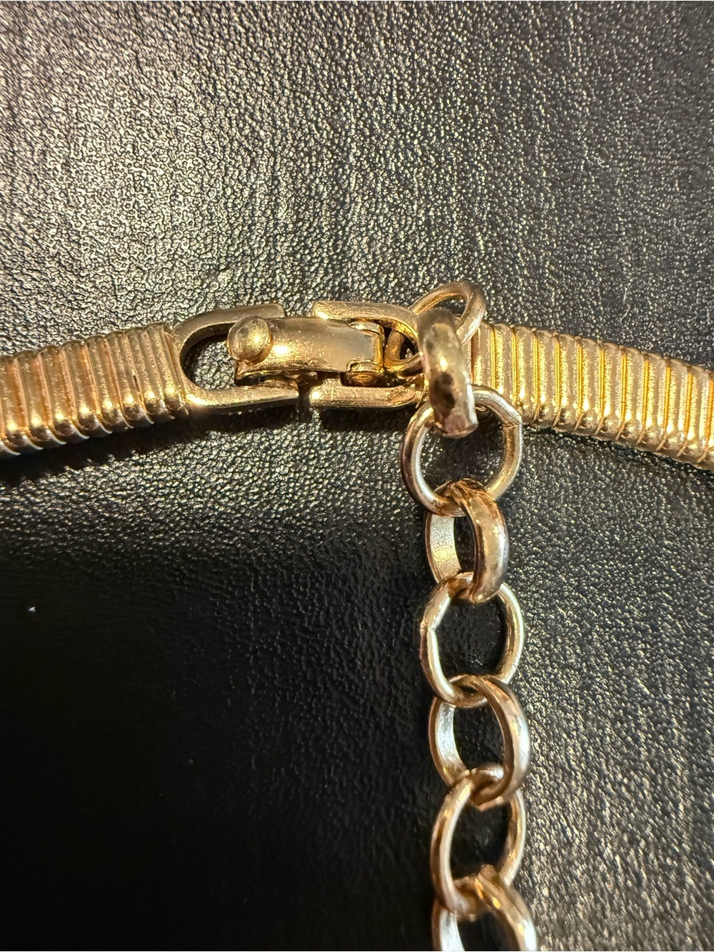 Vintage Christian Dior Gold Tone Snake Chain Necklace w/ Faux Pearl Accent - Picture 3 of 14